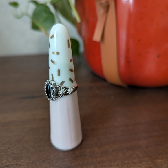 Silver Ring with Black Enamel - Picture 2 of 4